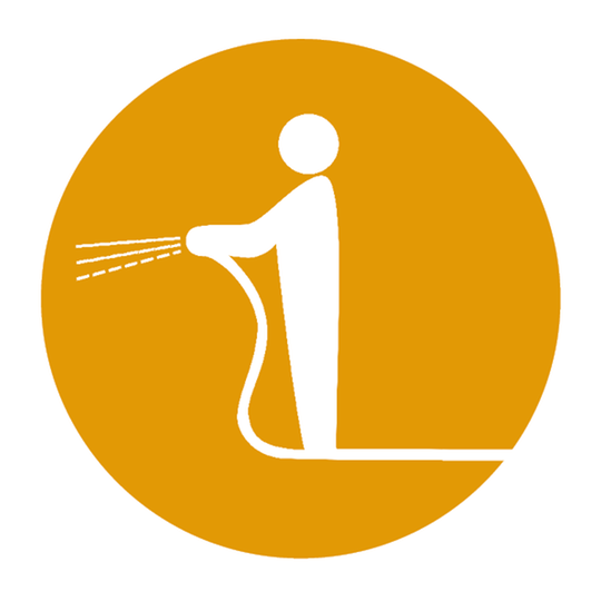 En överkorsad symbol med en figur som vattnar.